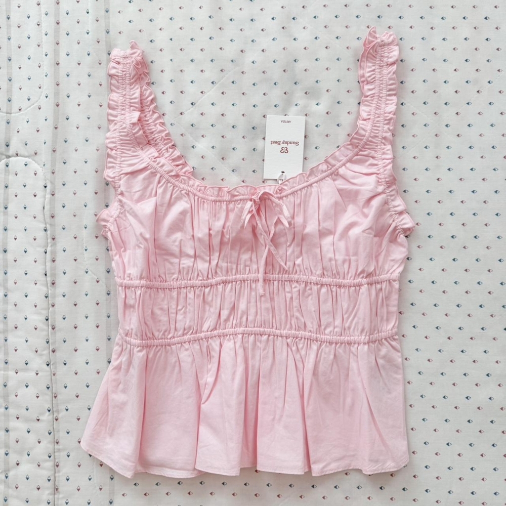 Aritzia Pink Ruffle Trim Tank Top